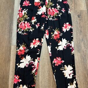 Ann Taylor LOFT Black Floral Straight Leg Pants